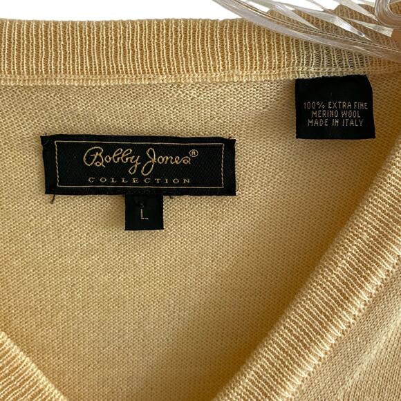 Bobby Jones Collection Sweater L Merino Wool V-Neck Golf Classic Preppy Yellow - Picture 2 of 11